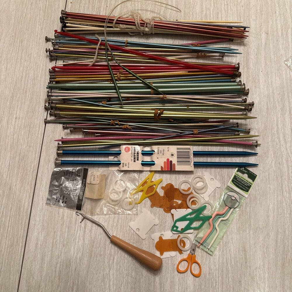 Huge Knitting Needle Lot Susan Bates Aluminum Plastic Cable Stitch Markers Etc